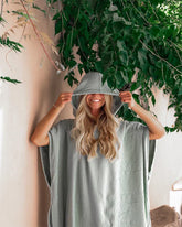 Classic Stripe Hooded Poncho - Withered Rose