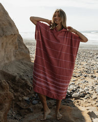 Classic Stripe Hooded Poncho Dusty Pink