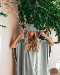 Classic Stripe Hooded Poncho - Withered Rose