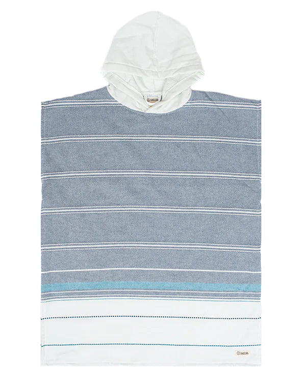 Colorblock Stripe Hooded Poncho Youth - Blue